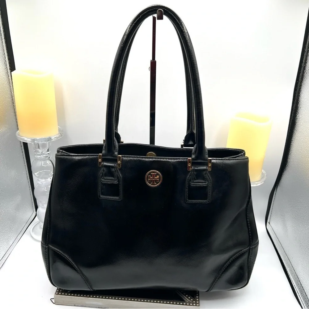 Tory Burch Black Leather Bag with Gold Accent - GUC